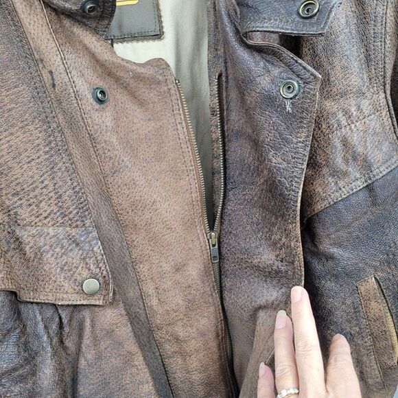 Vintage 80's Leather Jacket Flight Bomber Maverick Top Gun Distressed Brown XL - Picture 10 of 17